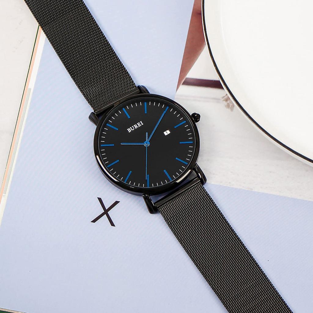 Watch Simple Waterproof Analog Popular Watch Brand Stylish Milanese Mesh Belt W14 Watch [BUREI] Men's Men's