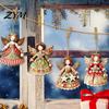 Traditional Christmas Tree Ornaments 6Pcs Vintage Angel Wooden Ornaments, Hanging Decor Set with Jute String, Rustic Pendant for Home Party