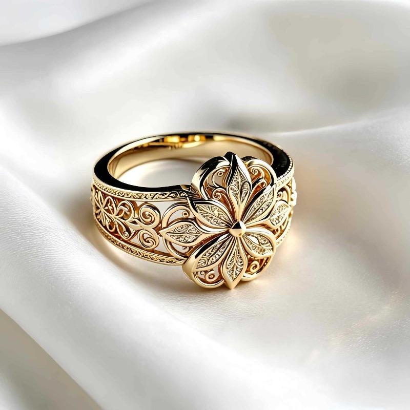 Exquisite Hollowed-out Floral Niche Design Engraved Ring with Unique Style, Suitable for Various Occasions.