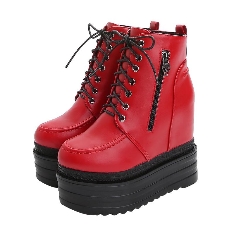 Super High Heel 14cm Genuine Leather Platform Wedge Hidden Heel Women Casual Shoes Chunky Sneakers High Heels Spring Autumn