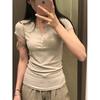 Henry Collar Three-button Small V-neck Short-sleeved Women's Summer Thin Slim-fit Slim Bottom Top Commuter Basic T-shirt