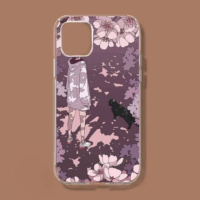 Retro illüstrasyon sevimli japon kediler telefon kılıfı için Iphone 11 12 13 Mini Pro Xs Max 8 7 6 6s artı X 5s Se 2020 Xr kapak