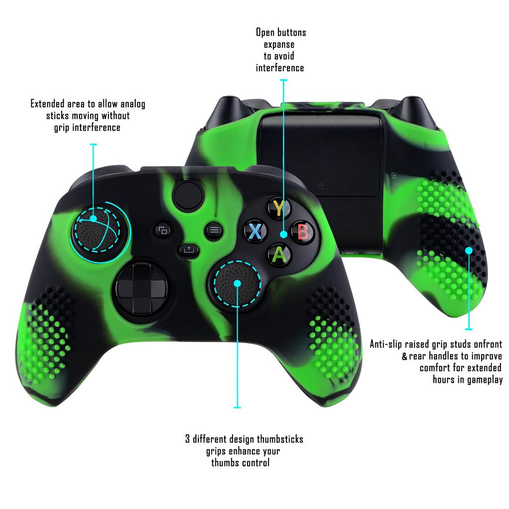 eXtremeRate PlayVital 3D Studded Xbox Series Controller Silicone Cover Skin with 6 Black Thumb Grip Soft Rubber Case Protector for Xbox Core Wireless