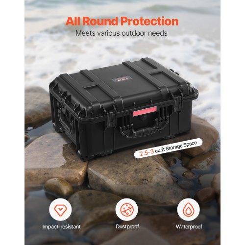 VEVOR 2.5 Cu.ft Weatherproof Hard Case, Waterproof Hard Case with Rolling Wheels and Retractable Pull Handle