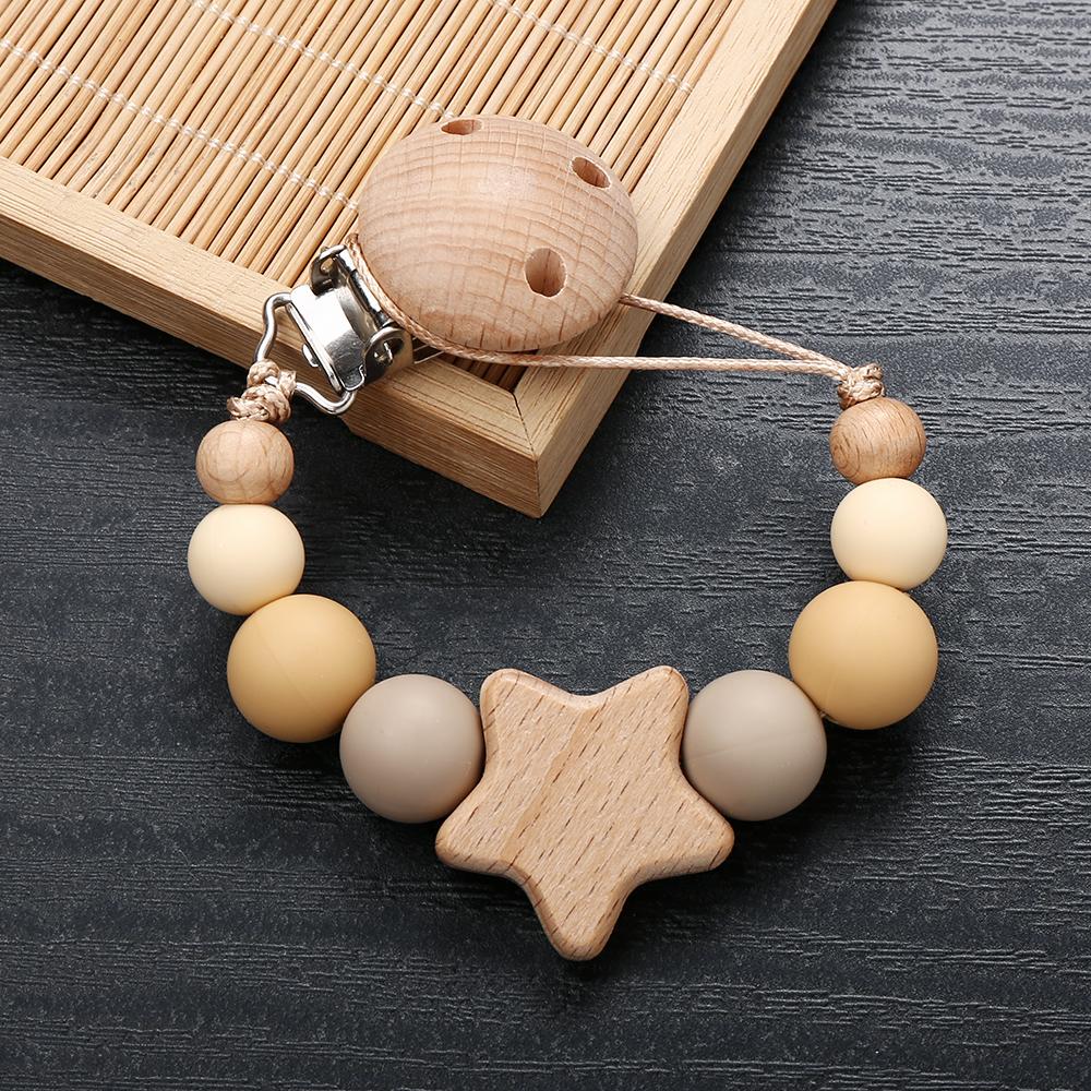 Star Wood Baby Colorful Pacifier Chain Dummy Clips Pacifier Holder Clips Nipple Holder Clips Soother Holder Baby Teething Toys