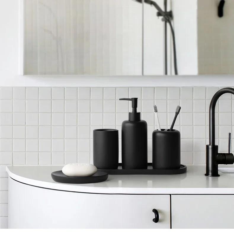 Bathroom Accessory Black with Toothbrush Holder Toothbrush Cup Tumbler Soap Dispenser Soap Dish and Tray