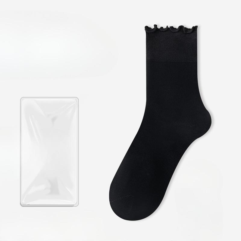 

Женские летние тонкие носки из хлопка, однотонные, с кружевом на ушке, дышащие, дезодорирующие, бесшовные, короткие 1 pair чёрный