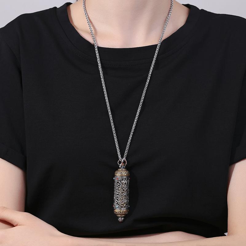 Collar Vintage Rey del Infierno Bodhisattva para Hombre Colgante de Doble Puerta que se Puede Abrir Collar Creativo Hueco Amuleto Masculino