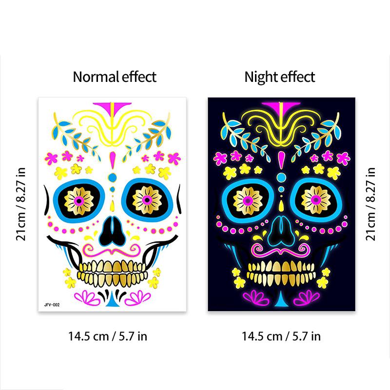 

Halloween Fluorescent Facial Tattoo Luminous Full Face Tattoos Sticker Day Of The Dead Costume Party Los Muertos Decor