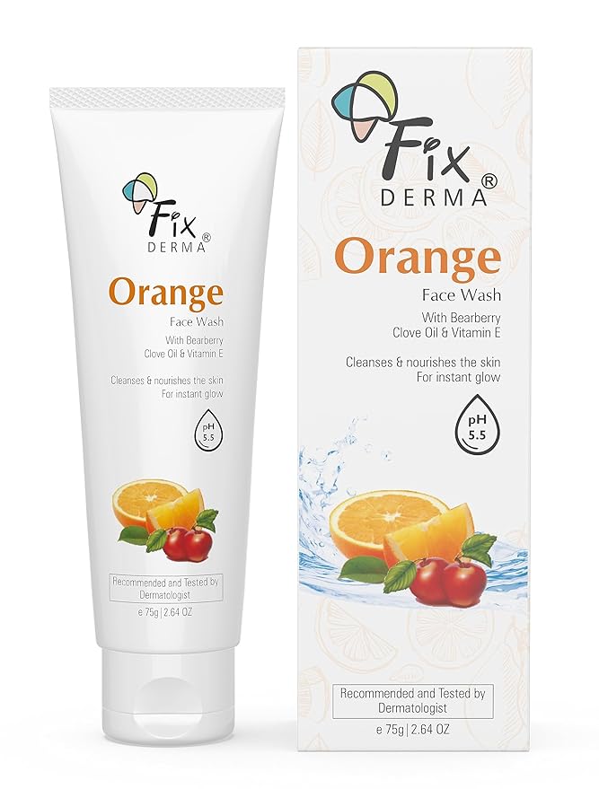 Fixderma Orange Face Wash with Vitamin E & Bearberry for Tan Removal | Face Cleanser for Oily Skin | Face Wash for Women & Men | All Type Skin - 75g 75 GM