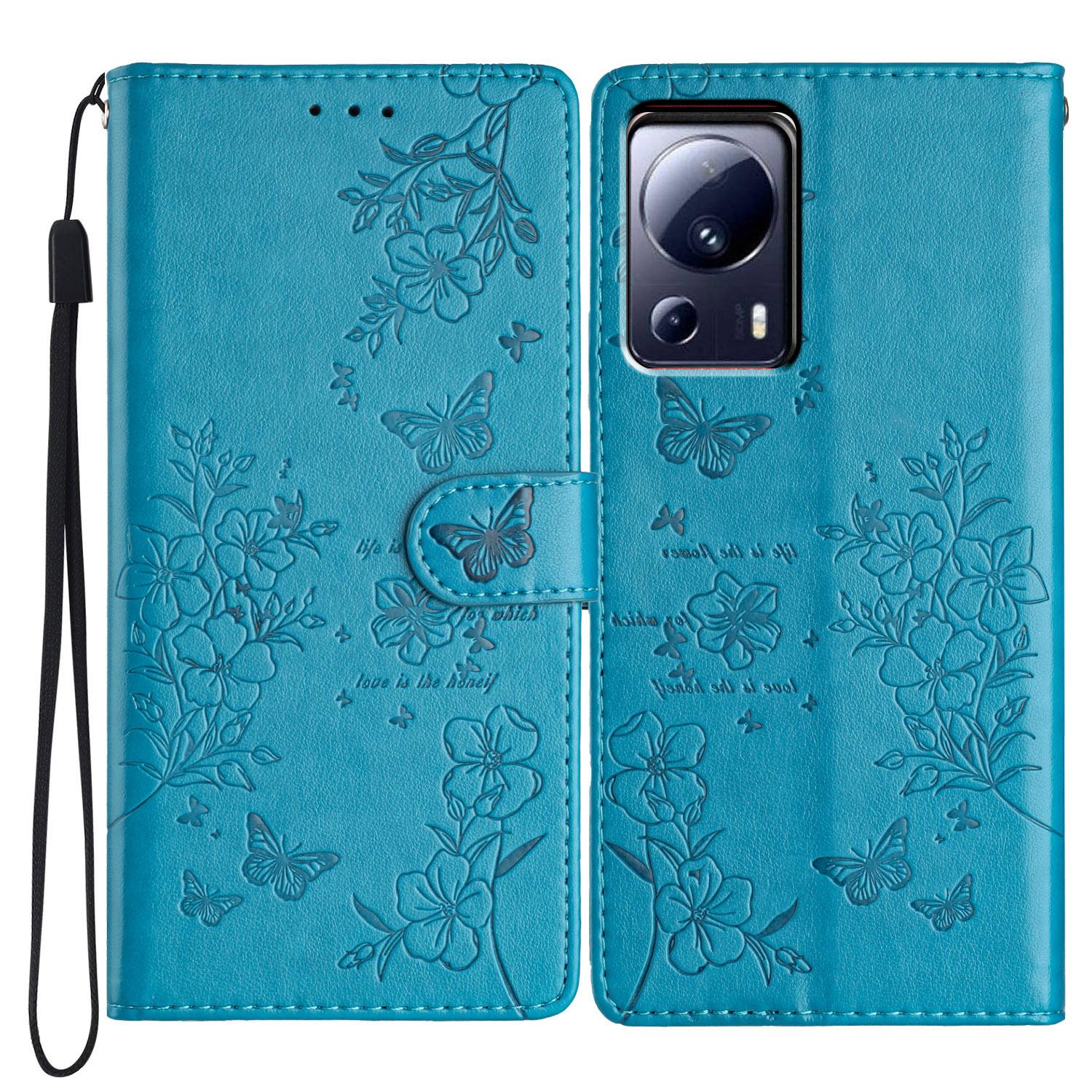 

For Xiaomi 13 Lite/Civi 2 5G Phone Case Butterfly Floral Imprint Leather Wallet Cover Blue