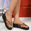 Summer Flip-flops Wedge Heels Rhinestone Sequins Woven Clip-on Shoes Thick-soled Flip-flops