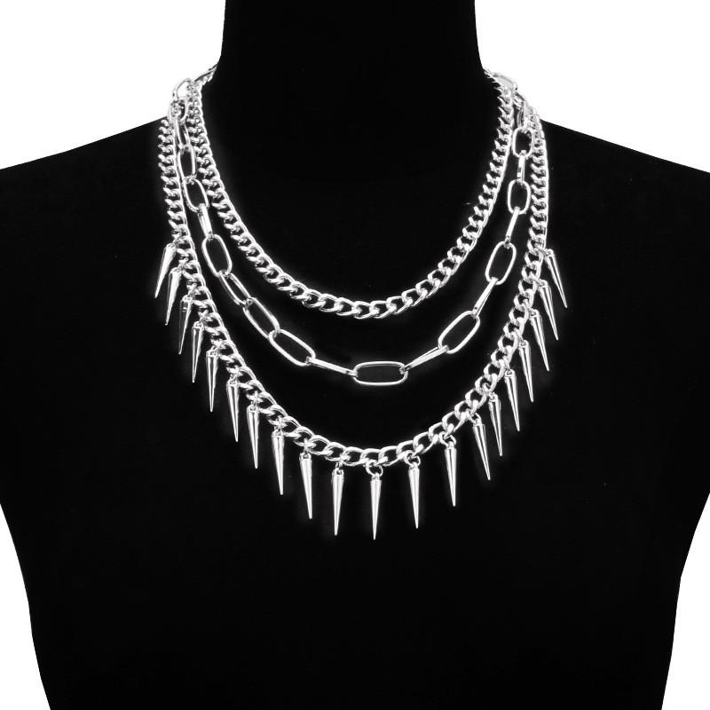 Style Multilayer Steel Necklace For Men And Women With Geometric Pendant