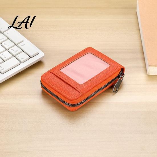 Solid Color Slim Wallet Card Wallet Thin Credit Holder with ID Window Portable Business Case Zip Closure Faux Leather Pouch for Cash Cards