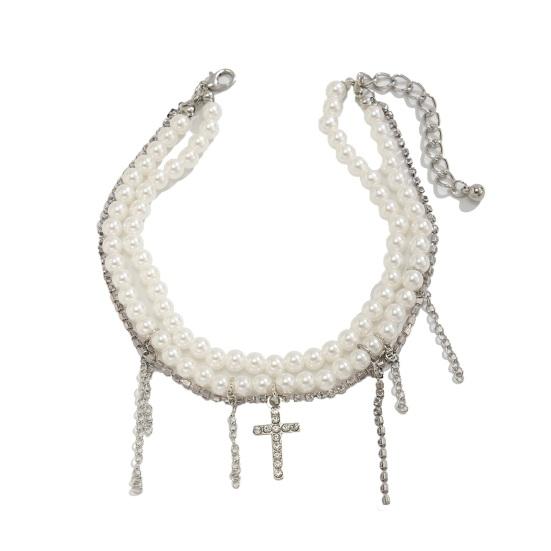 Yousheng Women Brooch Pin Tassel Jeans Anklet Jewelry Elegant Faux Pearl Accessory Chain Tassel Pin for Jeans Jackets Coats Sweaters