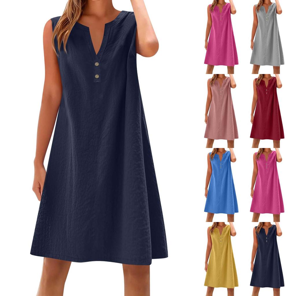 Women's cotton and linen dress summer sleeveless comfortable travel beach dress fashionable spring and summer vacation wear