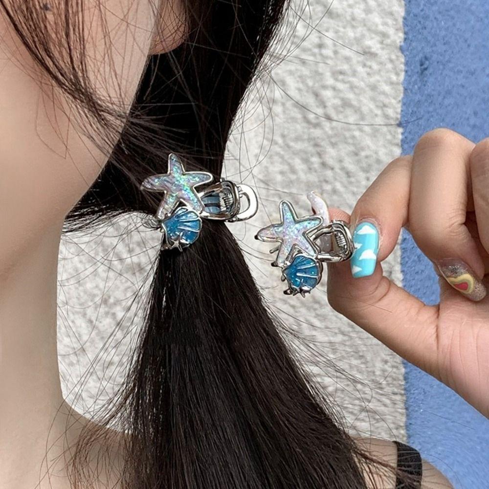 

Star Pearl Hair Claw Y2k Blue Starfish Shark Clip Cute Fish Tail Hair Clip Lady
