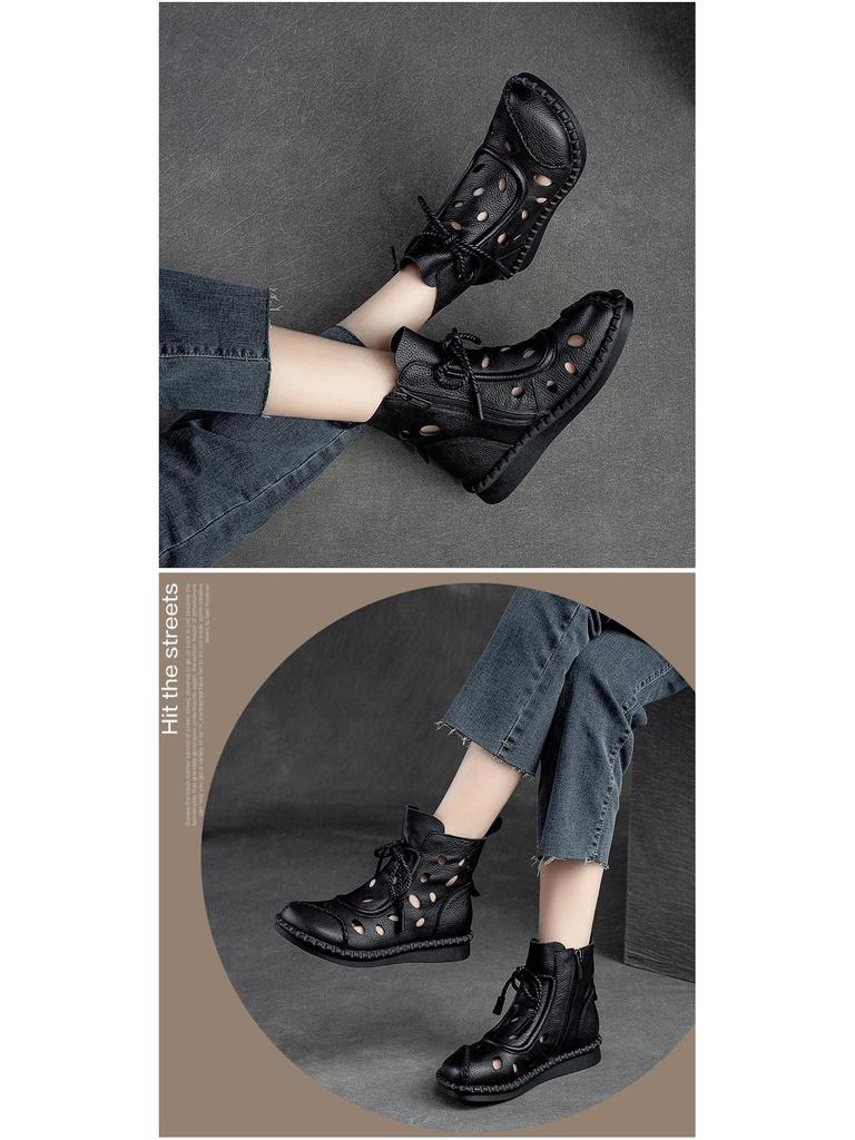 Summer 2023 Women's High-Top Lace-Up Roman Style Sandals - Retro & Versatile Cut-Out Design