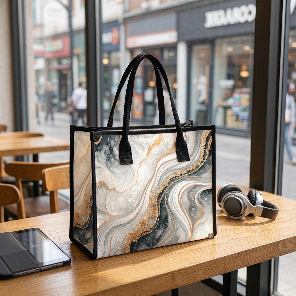 Marble Print Tote Bag Stylish Casual Large Capacity Shopping Shoulder Bag for Women Daily Use