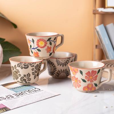 Ins Style Home Flower Breakfast Ceramic Simple Mug Office Personalized Water Cup Coarse Pottery Coffee Cup Flower
