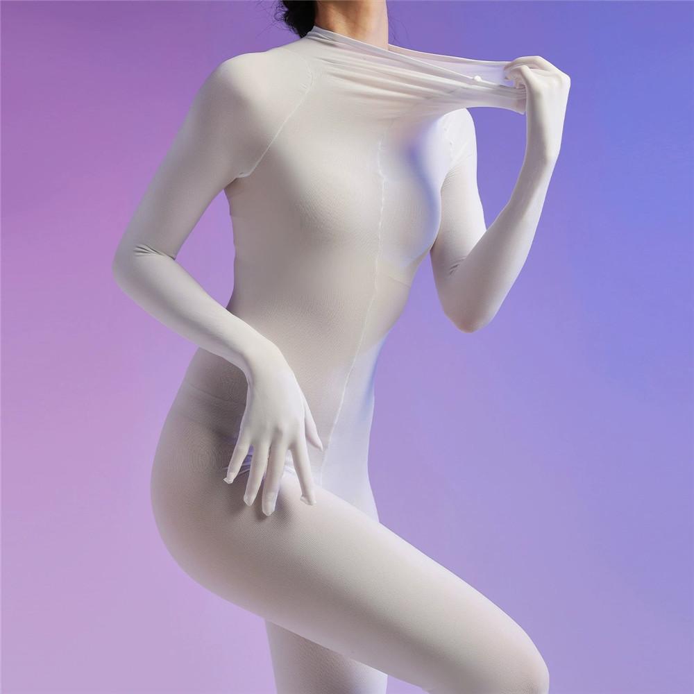 Sexy Men 120D Glove Sleeve Bodysuit Open Crotch Sexy Tight Bottom Wear Bandage Cocoons Bodyhouse Elastic Maid Leotard