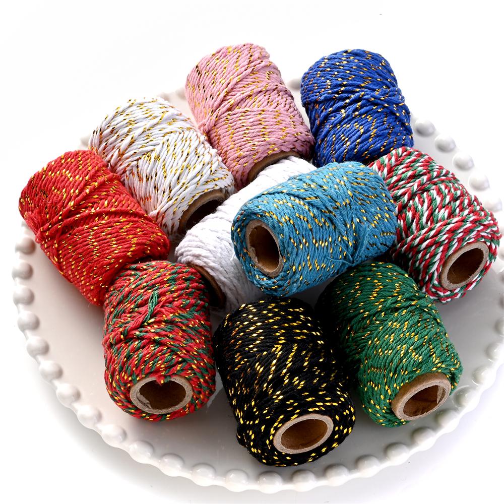 2mm*20M DIY Cotton Thread Rope Golden Silk Braided Cotton Tag Rope For Creative Multi-strand Abrasion Party Gift Packaging