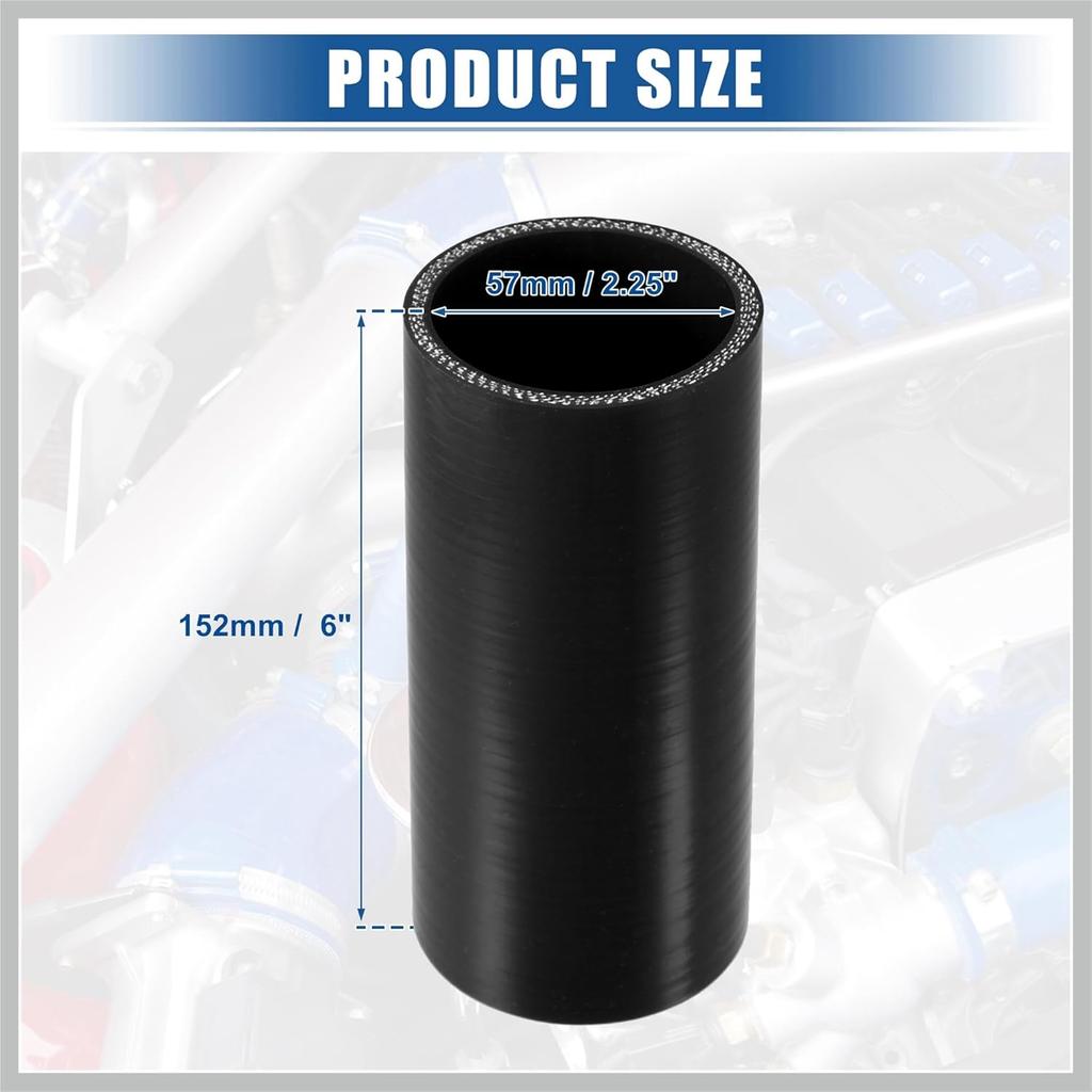 2.25" ID 6" Length 4-Ply Reinforced High Temp Straight Coupler Silicone Reducer Hose Black for Car Intercooler Intake Piping Replacement Car Parts