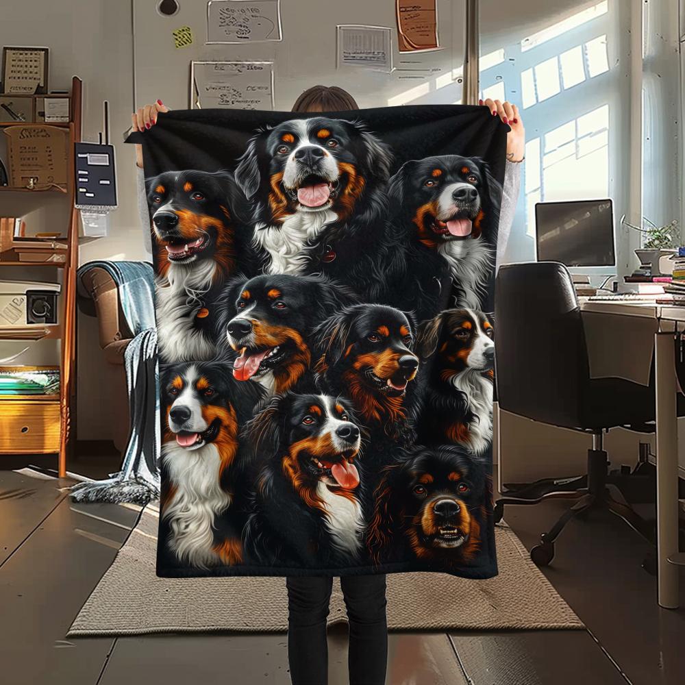 1Pc Bernese Dog Print Flannel Blanket, High Quality Comfortable for All Seasons, Home Decor, Warmth and Comfort, Perfect for Christmas Gifts
