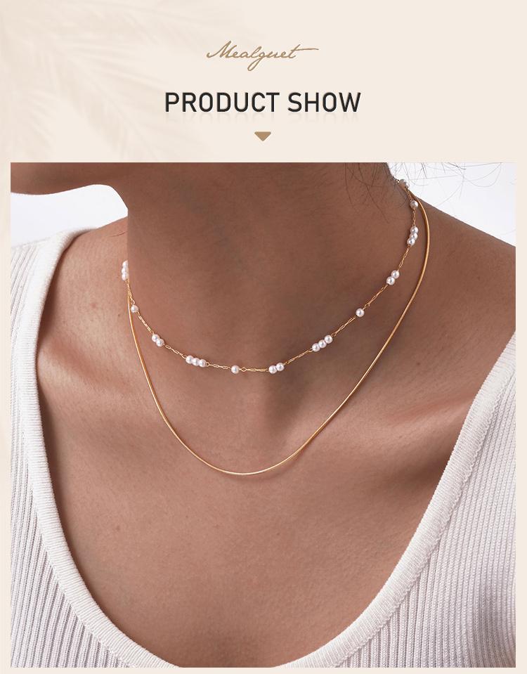Pearl Choker Necklaces For Women, Double Layered Pearls Chain Necklace, Minimalist Stainless Steel Wedding Jewelry