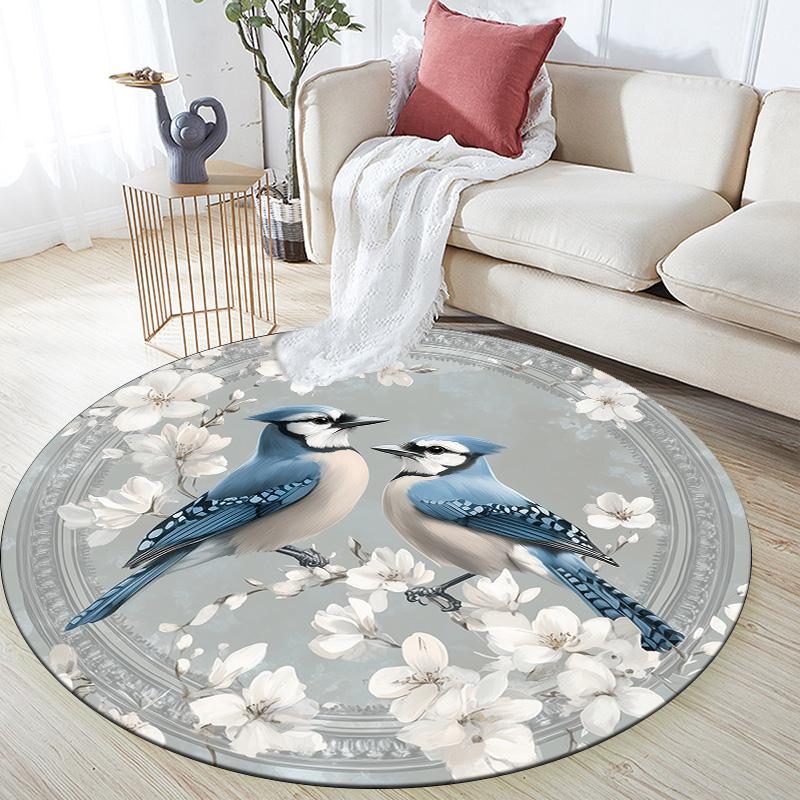 Blue Bird,Round Area Rug,Carpet Rug for Living Room Bedroom Sofa Playroom Decor,Non-slip Floor Mat