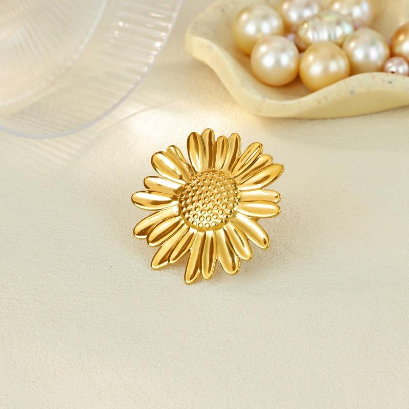 Stainless steel sunflower flower creative exaggerated ring light luxury high sense sunflower opening ring