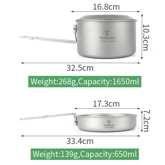 

TOMSHOO Titanium Cookware Set Camping Pot and Pan for Backpacking and Camping