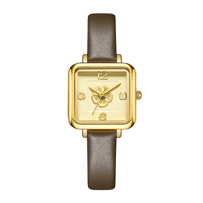 Light Luxury Camellia Women'S Watch High Value Small Sugar Cube Student Watch Niche High-End Black Gold Quartz Watch