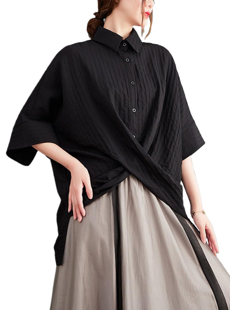 

тосковать по весне и лету [Mohokyo] Женская блузка с коротким рукавом, топ, туника, футболка, свободная, милая, рубашка, повседневная, элегантная, лаконичного кроя, скрывающая недостатки фигуры, чёрный