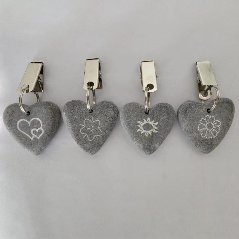 8pcs Heart Tablecloth Weights Marble Stone Heavy Pendants Tablecloth Hangers with Clips for Outdoor Party Picnic Table