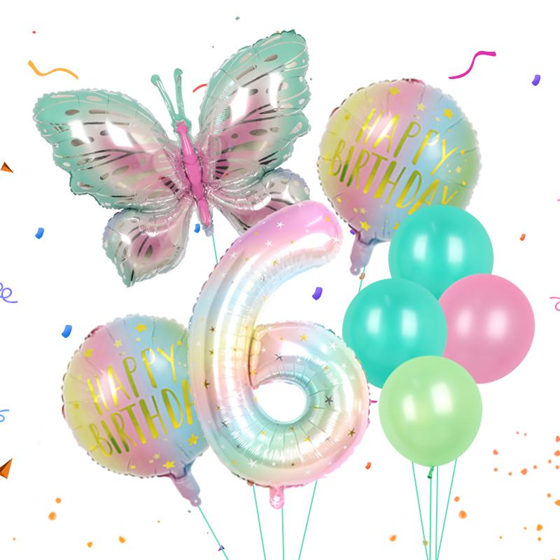 8pcs Butterfly Balloon Set 40inch Gradient Colorful Number 1-9 Foil Balloon Fairy Birthday Party Decoration Baby Shower Supplies