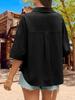 Women's Button Down Collared Blouse V Neck Cotton Short Sleeve Loose Top