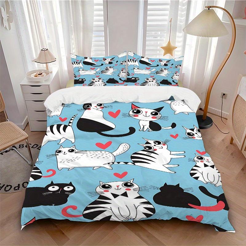 

3pcs Cats Hearts print bedding quilt cover, soft and comfortable quilt cover suitable for bedroom and guest room169 135x200cm