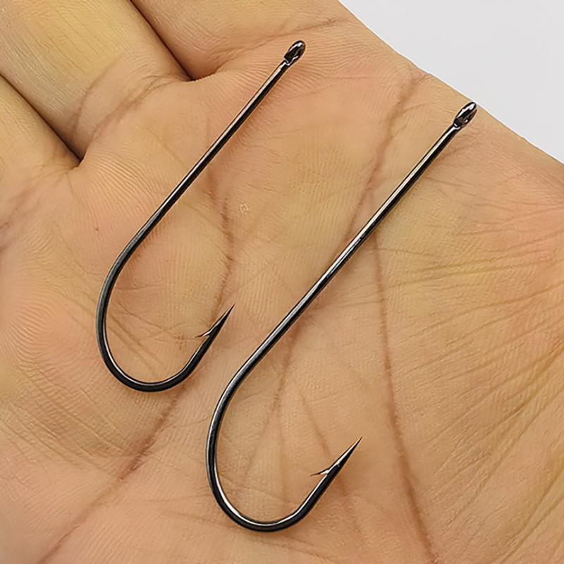 10Pcs Sets Long-Shank Knife Fish Hooks with Eyelets & Tube Rigging – Heavy Barb for Deep Sea/ Boat Fishing