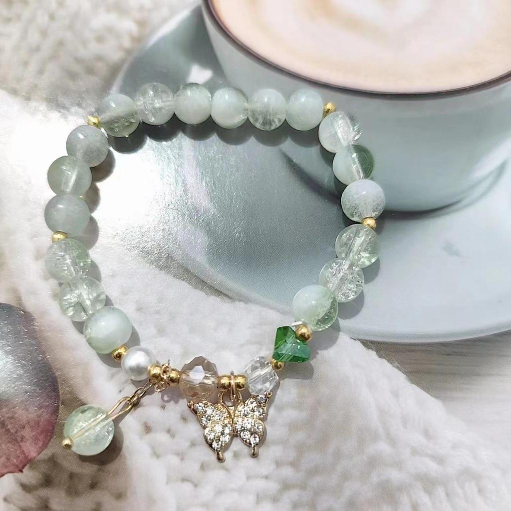 New Women's Mori Style Butterfly Glass Bracelet with Colorful Crackle Beads