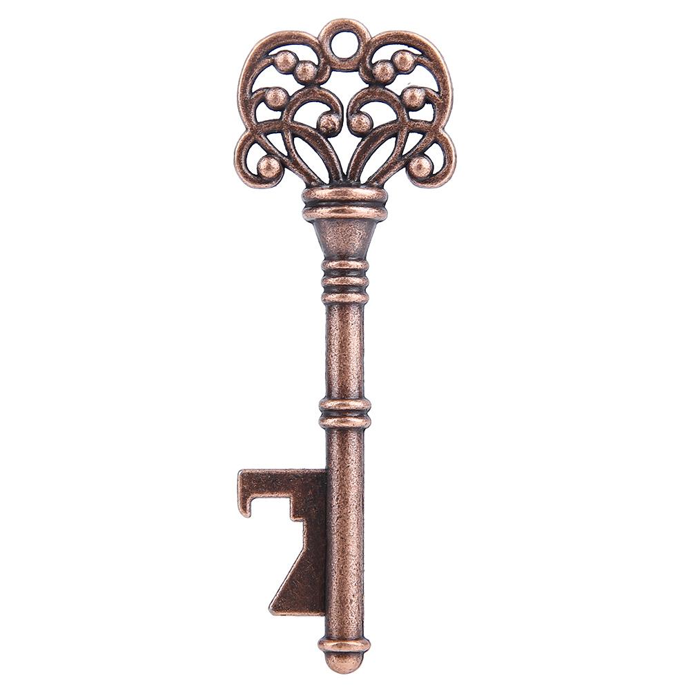 12pcs Vintage Key Shape Bottle Opener Alloy Key Ring Copper Keychain with Tags