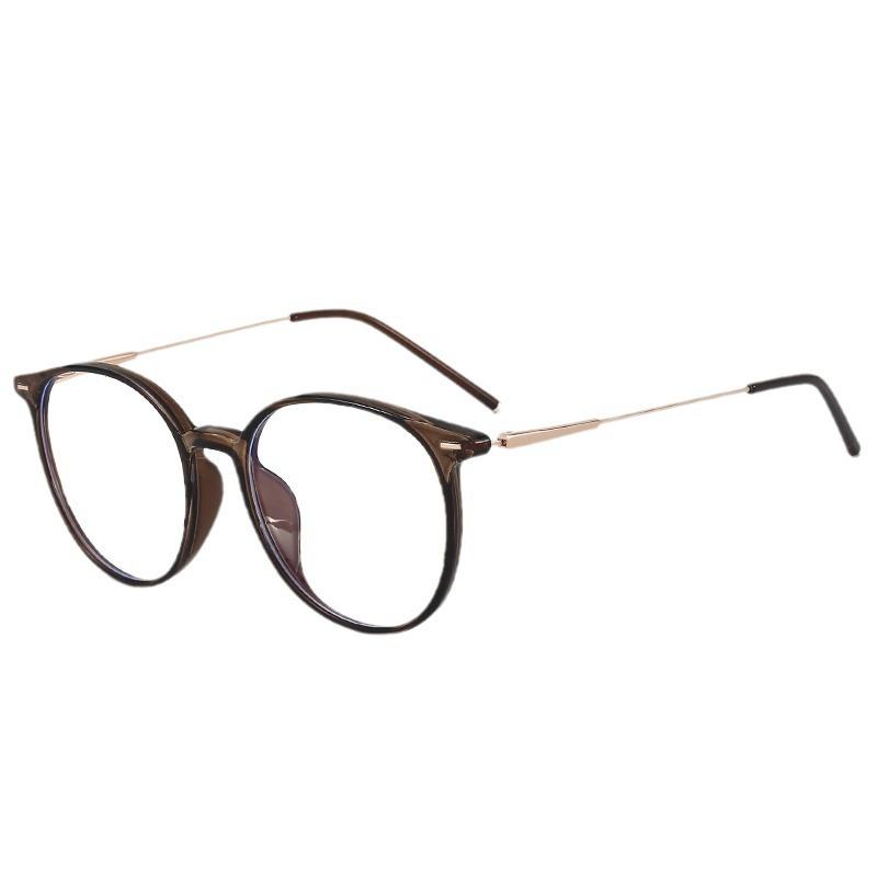 Transparent Tea Gold Myopia Glasses For Women Can Be Matched With Degrees, Square And Round Face, Plain Artifact, Flat Mirror Holder, Big Face And