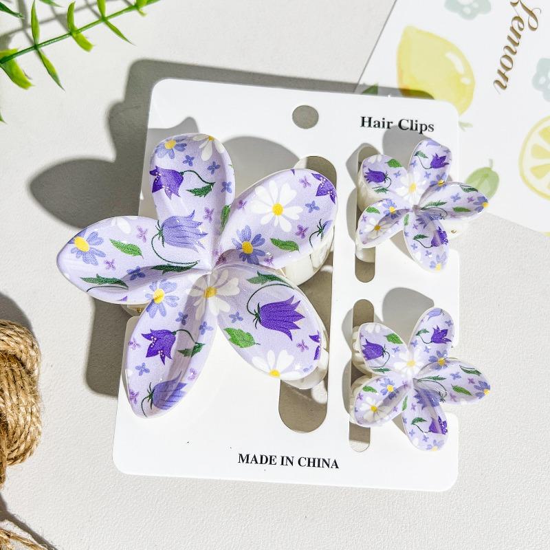 Printed Flower Clip Set High-end Seaside Vacation Flower Hair Clip Shark Clip Hair Accessory