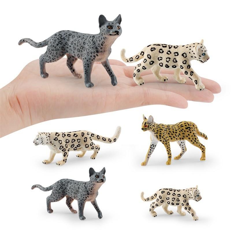 Lifelike Snow Leopard And African Wildcat Model Static Figure For Home Decoration