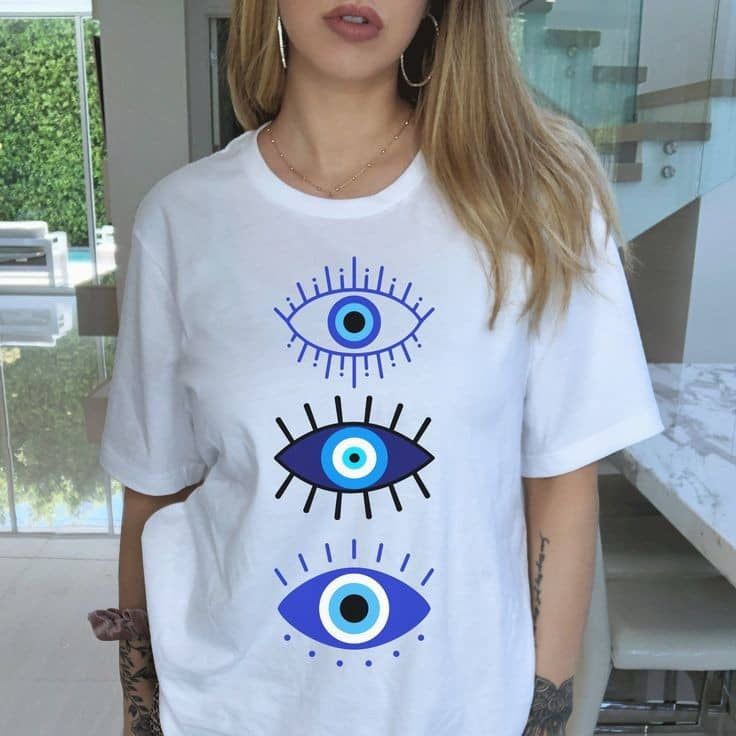 Devil's Eye Printed Tee Shirts 100% Cotton Womens Crop T-shirts O-Neck Short Sleeves Casual Loose Clothes Fashion Female Tops