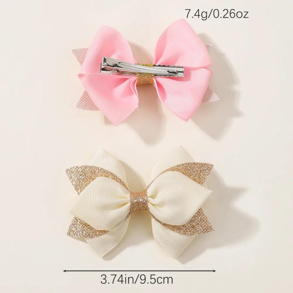 2Pcs Double Layer Glitter Bow Hair Clips for Girls Cute Grosgrain Ribbon Hair Accessories Children's Hairpins Bowknot Headwear