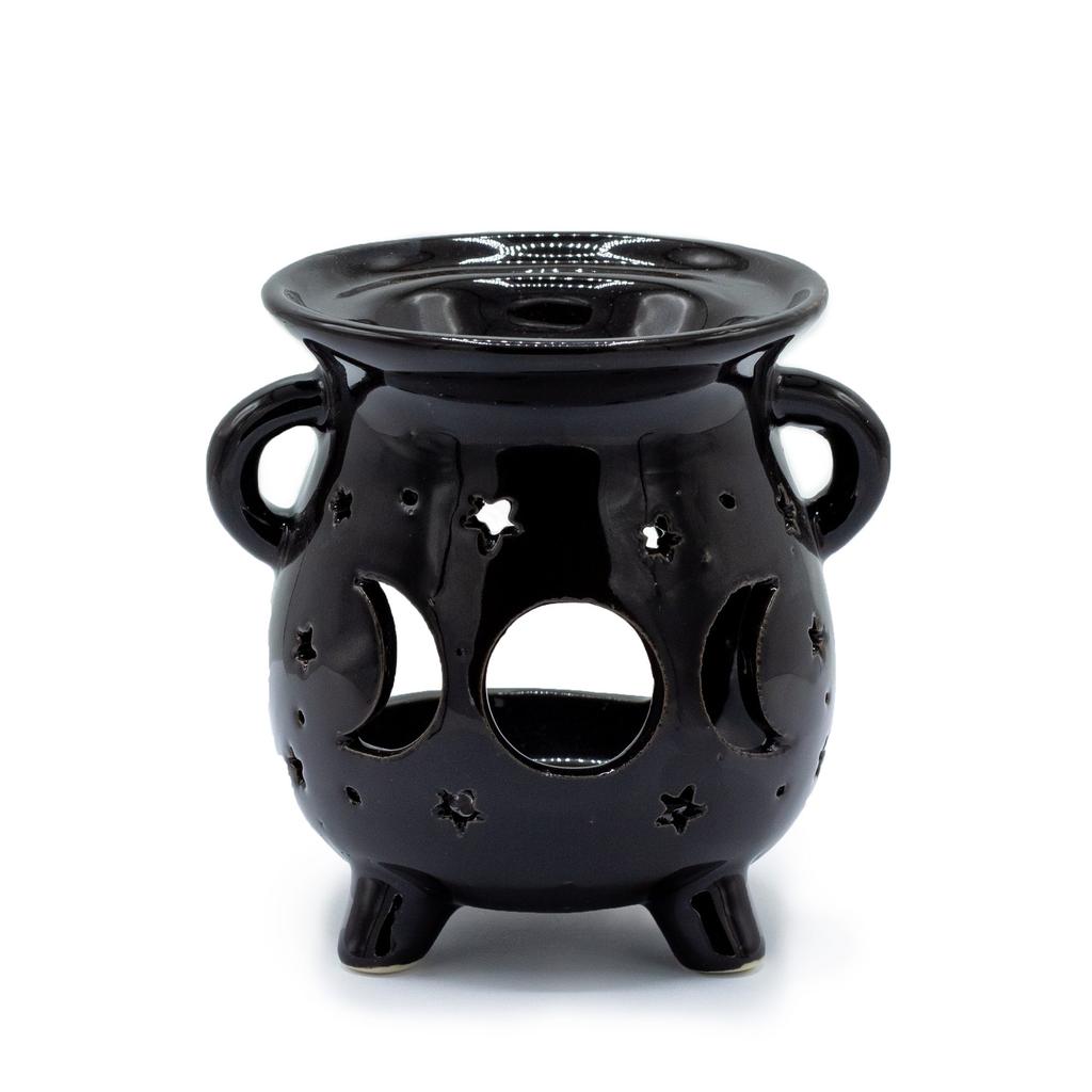 Oil Burner Cauldron Moon Phase Black