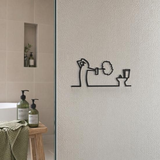 Wandkunst Lustiges Badezimmer-Schild, 3D-gedruckte minimalistische Linien-Toiletten-Wohnzimmerkunst, Schwarze moderne Heimdekoration für Waschraum, Humorvoll
