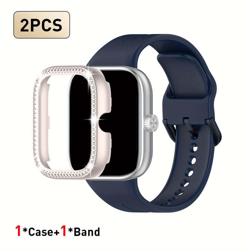 2pcs Set For Redmi Watch 5/6 Sport Band Crystal Hollow Protective Case Classic Business Breathable Solid Color Strap
