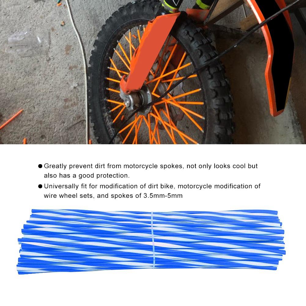72PcsPack Motorcycle Dirt Bike Wheel Spoke Protector Cover Guard Wrap(Blue and White)
